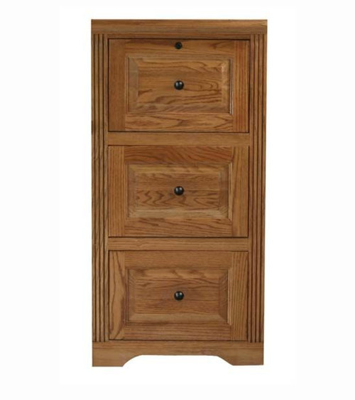 Eagle 21 x 42" Governor Oak Ridge Solid American Hardwood Furniture Classic 3 Drawer Home Office File Cabinet with Fluted Detail and Cut-Away Moulding, Part # E-93003