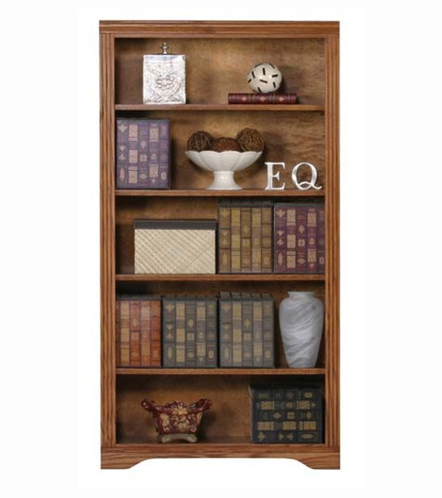 Eagle Industries 93360 32" x 60" Oak Bookcase Medium FInish Ridge Furniture Transitional Home Office Open Library Style Solid American Hardwood Bookcase with 4 Adjustable Shelves and Fluted Detail, Part # E-93360