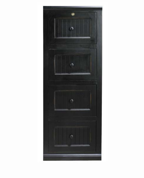 Eagle 19 x 55" Nassua Coastal Solid Wood Painted Executive Furniture 4 Drawer Home Office File Cabinet, Shown in Antique Black Finish with Matching Hardware, Part # E-72004