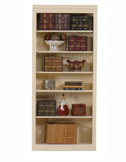 Eagle 32 x 72" Havana Coastal Solid Poplar and Birch Hardwood Painted Furniture Transitional Open Style Wooden Home Office Bookcase with 4 Adjustable Shelves and 1 Fixed Shelf, Shown in Antique White Finish, Part # E-72372