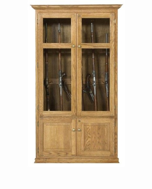 Eagle 43.5 x 75.75" Colt Classic Oak American Hardwood Deluxe 10 Gun Display Cabinet with 2 Glass Doors, 6 Long Gun Slots and 4 Hand Gun Pegs, Locking Doors and Hidden Bottom Storage, Part # E-790