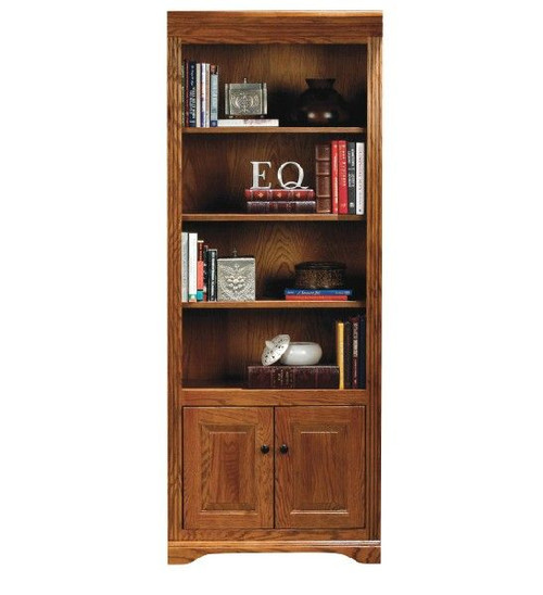 Eagle 28 x 72" Bookcase Hope Oak Ridge American Hardwood Home Office Library Furniture with Raised Panel Wood Doors, 3 Adjustable Shelves, Fluted Detail and Arched Base Trim, Part # E-93472