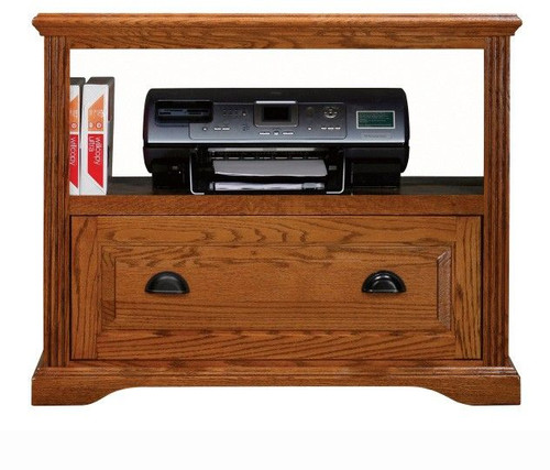 Eagle 38 x 30.25" Printer Stand Computer End Table Oak Ridge American Hardwood Home Office Furniture with Bottom Pull-Out Drawer and Open Shelf, Fluted Detail and Arched Base Trim, Part # E-93009