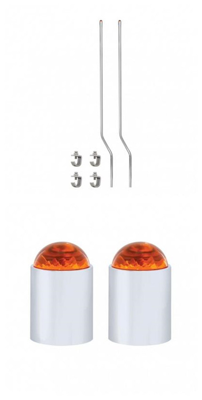 Stainless Bumper Guide Kit With Dome Lens Top Pair - Amber Lens