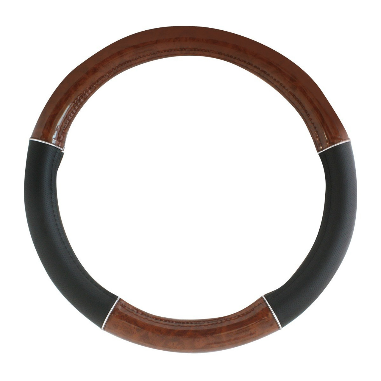 18" Heavy Duty Steering Wheel cover - Dark wood with chrome trims