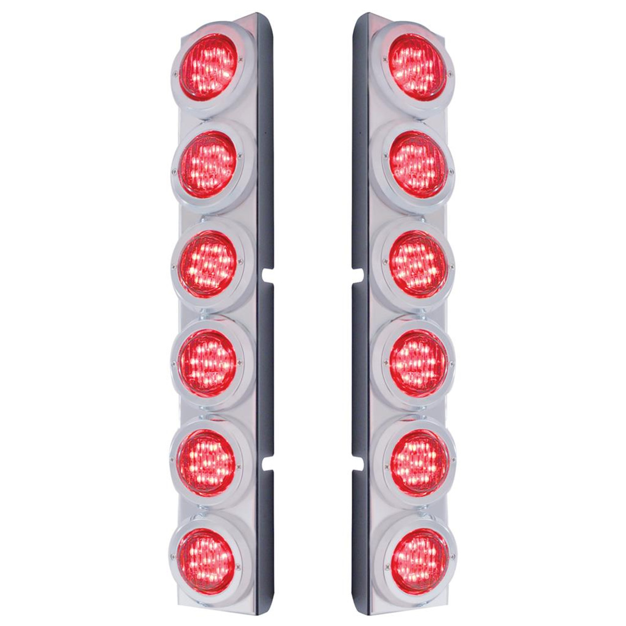 Peterbilt Stainless Rear Air Cleaner Bracket With 12 Flat LED Lights & Bezel Pair - Red LED/Red Lens
