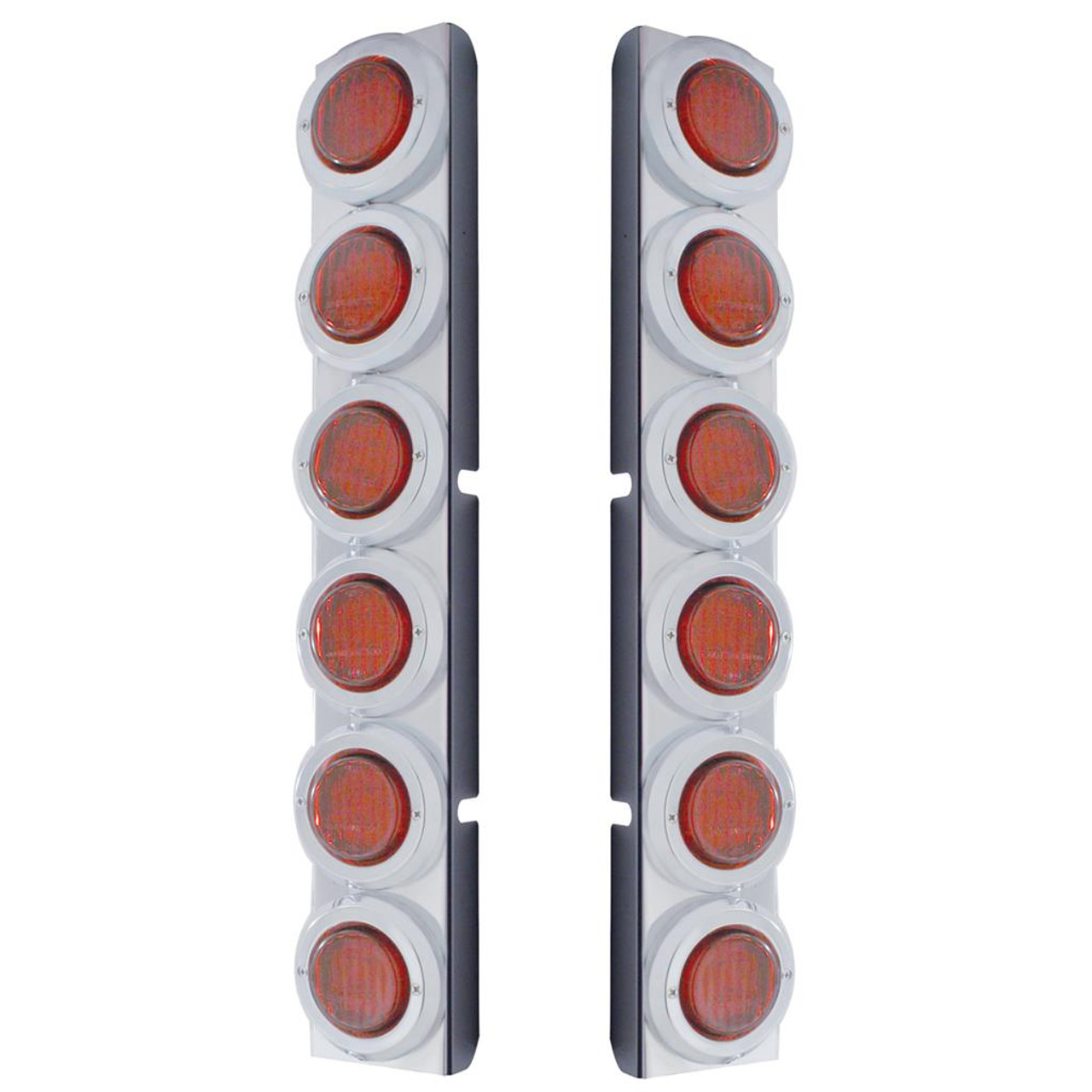 Peterbilt Stainless Rear Air Cleaner Bracket With 12 Flat LED Lights & Bezel Pair - Red LED/Red Lens