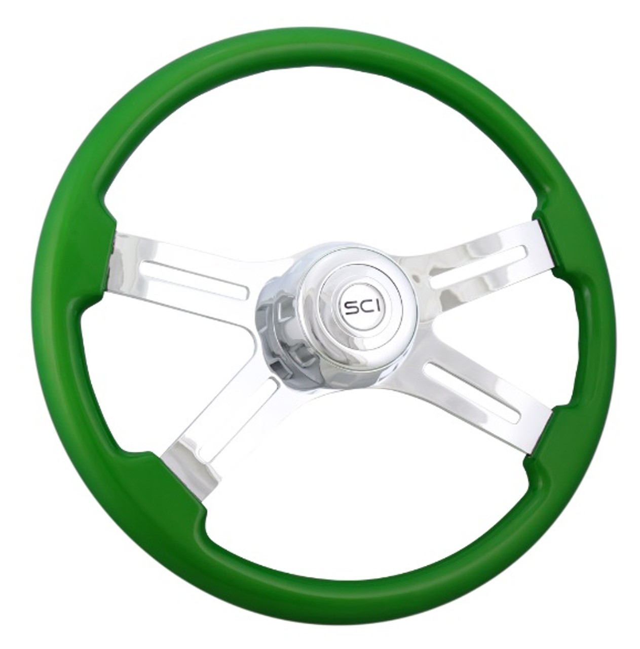 16" Steering Wheel - Green - Chrome Bezel