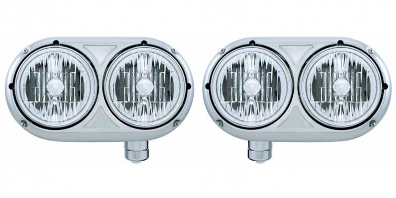 Peterbilt 359 Stainless Dual Headlight With Crystal Halogen Bulb