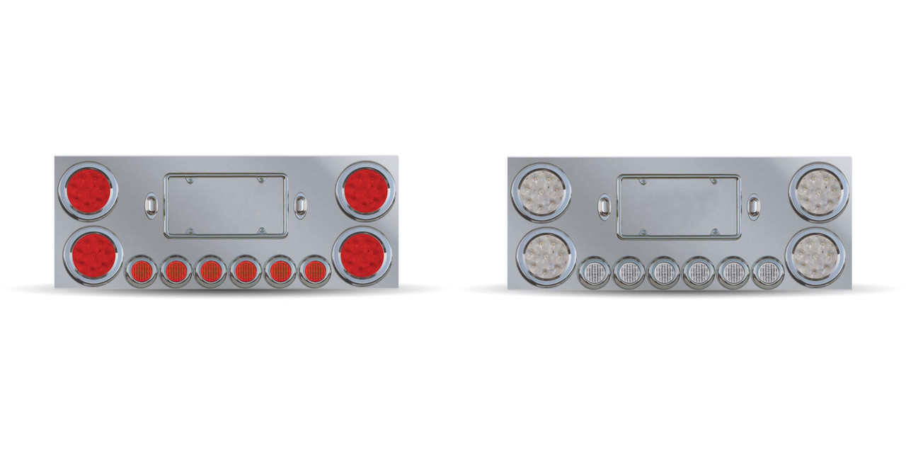 Stainless Rear Center Panel w/4*4" & 6*2" Red LED Lights, License Plate Frame and LED Lights