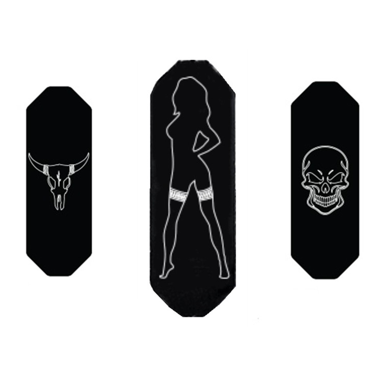 Assorted Style Kenworth Rectangle Pedal Emblem Plate - Skull/Lady Silhouette/Longhorn - Pair