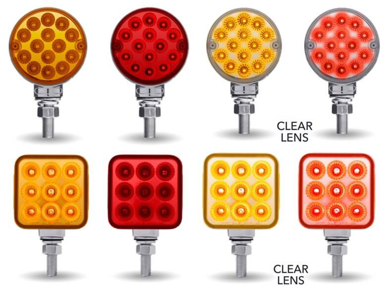 3" Mini Round or Square Double Face Amber/Red LED Pedestal Light with Chrome Reflector - Single Post