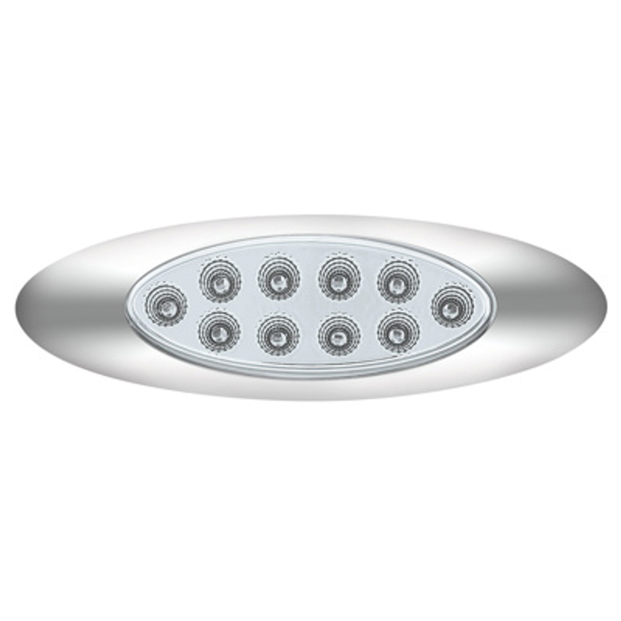 Oval 10 LED  Double Fury Light With Clear Lens & Chrome Bezel (Clearance/Marker) Clear Lens