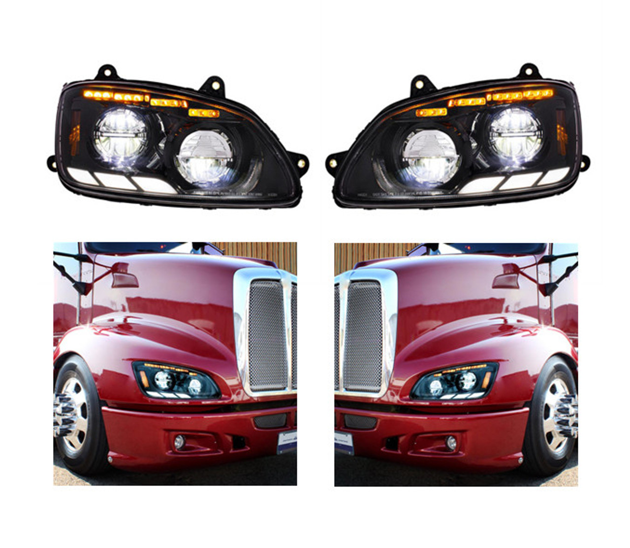 2008-17 Kenworth T660 Chrome or Black LED Headlight With Sequential Turn  Signal & Position Light Bars