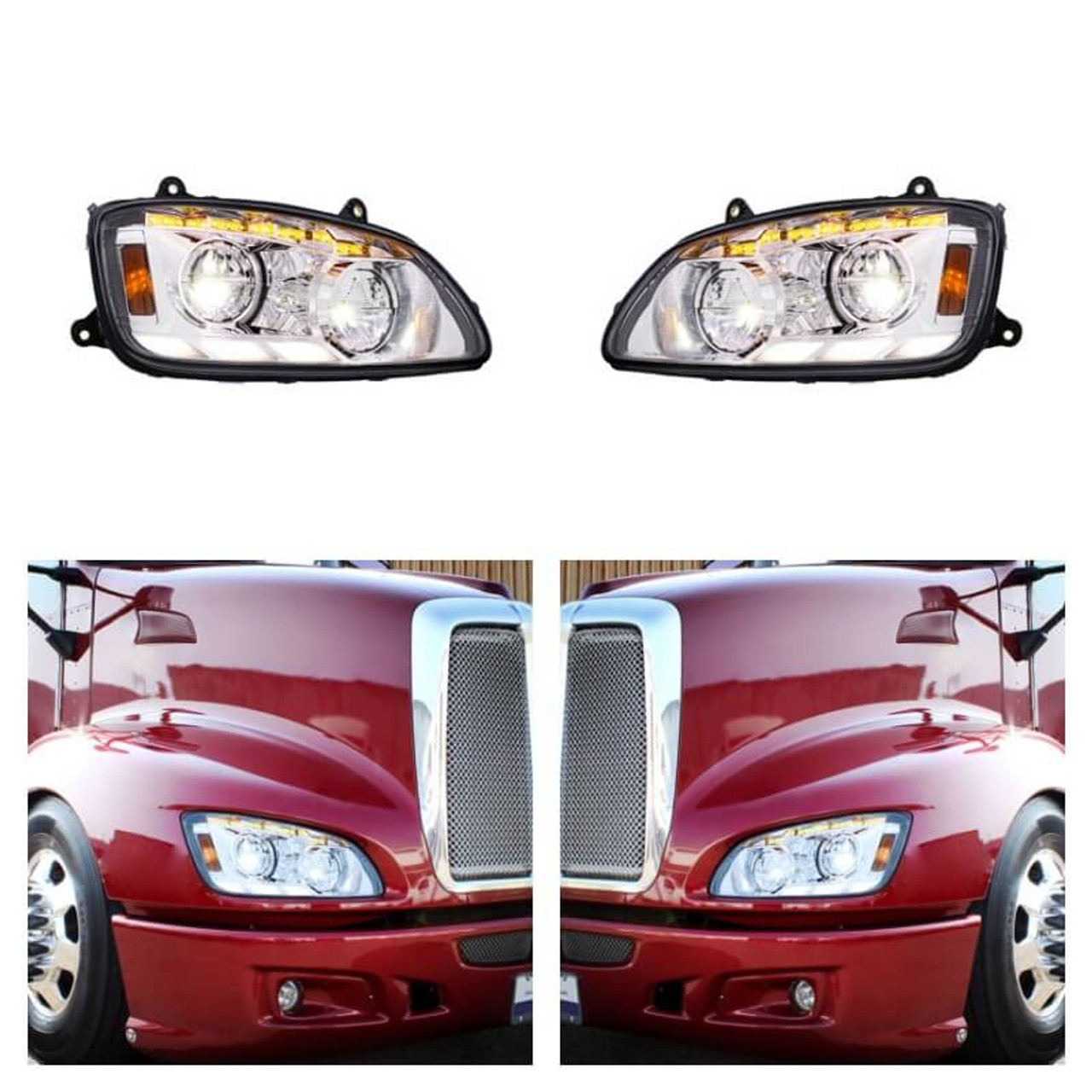 2008-17 Kenworth T660 Chrome or Black LED Headlight With Sequential Turn  Signal & Position Light Bars