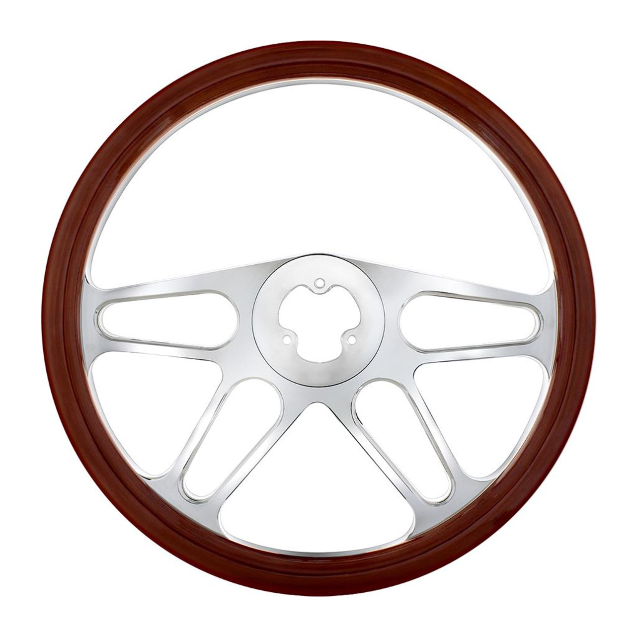 18" Chrome Aluminum "4-Spoke" Style Steering Wheel With Wood Rim