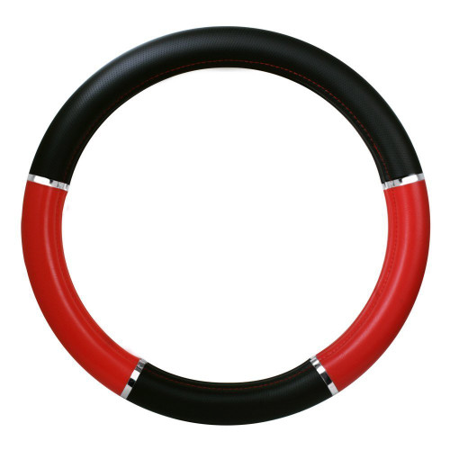 18" Heavy Duty Steering Wheel cover - Black and red with chrome trims