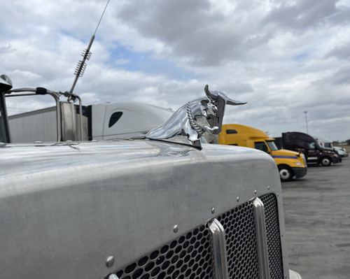 Chrome Die-Cast Long Horn Bull Hood Ornament