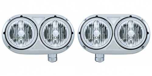 Peterbilt 359 Stainless Dual Headlight With Crystal Halogen Bulb