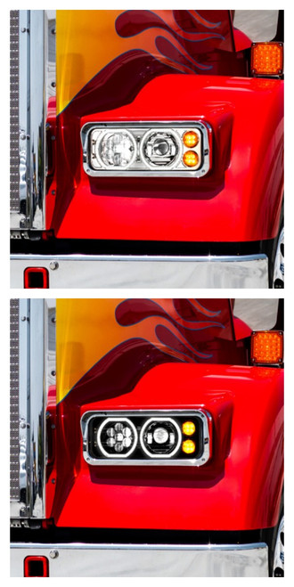Dual 4" X 6" High Power Heated 10 LED Headlight With LED Turn & Daytime Running Lights - Sold as Each