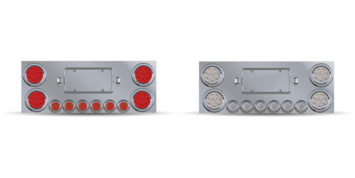 Stainless Rear Center Panel w/4*4" & 6*2" Red LED Lights, License Plate Frame and LED Lights