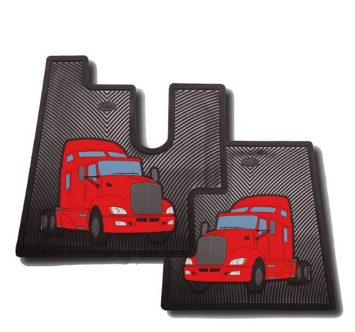 Kenworth T600/T660/W900 Red Rubber Floor Mat Set