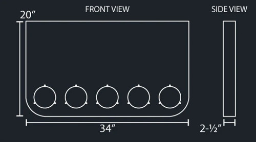 34"*20" Rounded Corner Rear Center Panel w/5-4" light holes across the bottom and tank filler brackets included