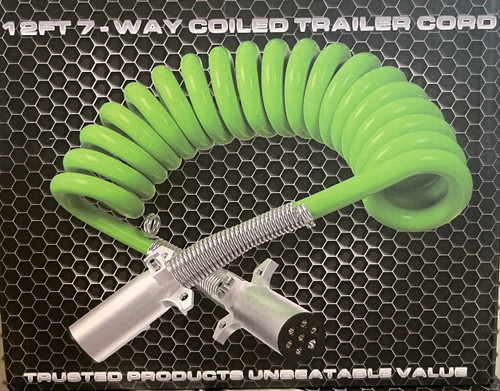 7 Way 12 Ft Green ABS Electrical Power Coil Cord