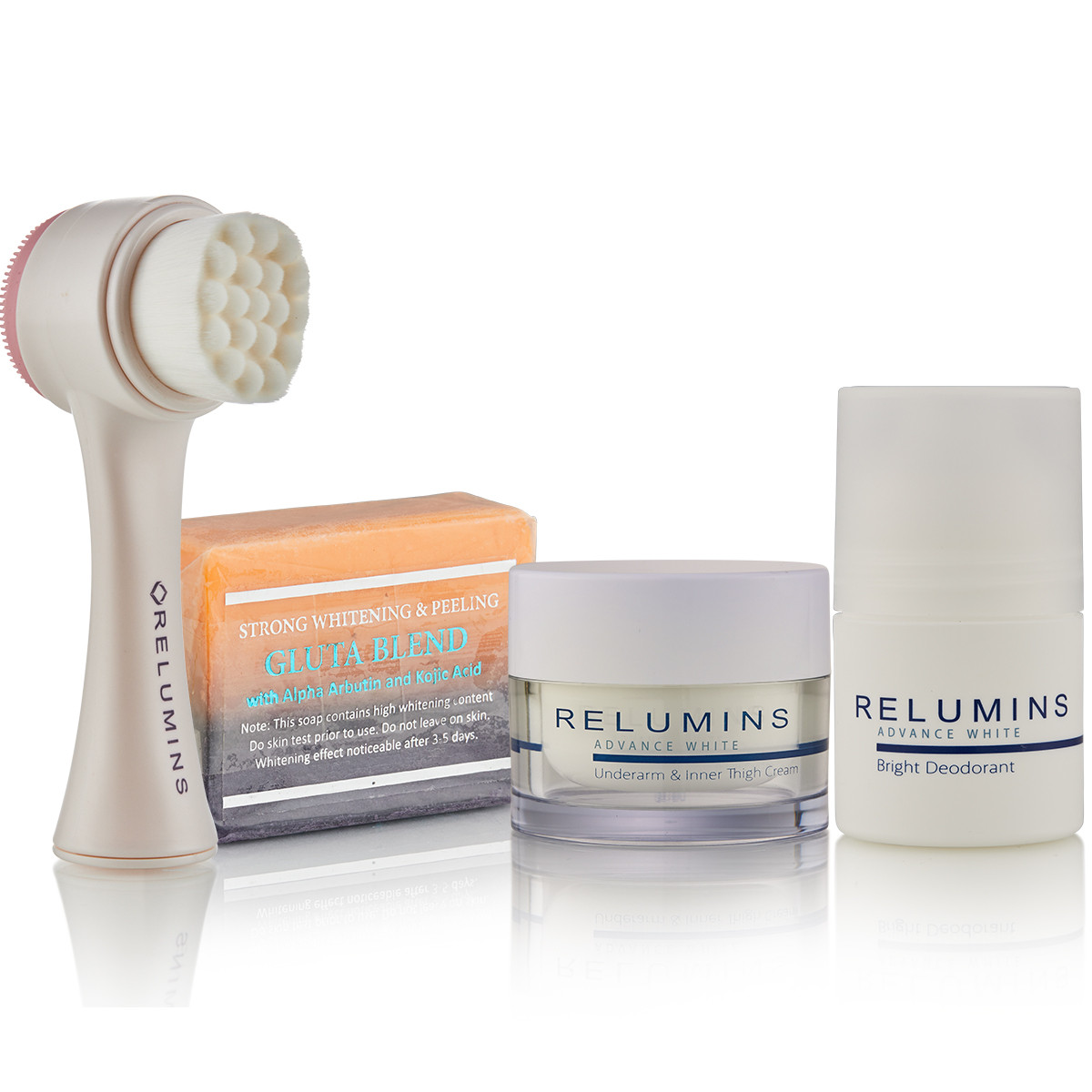 glutathione relumins advance white Complete Intimate Set- Whitening Soap, Deodorant Roll-On & Whitening Intimate Cream and Beauty Brush antioxidant support Size:36,000 mcg per 15 mL tube Glutathione, Alpha Lipoic Acid