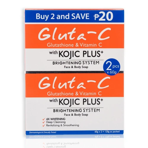 2 Pack Gluta-C Face and Body Soap with Kojic Plus+ Whitening System 
