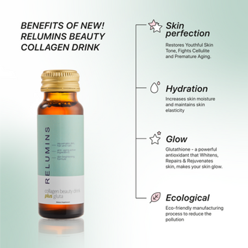 NEW! Relumins Beauty Collagen Drink-  Rejuvenates Skin, Hair and Nails, Anti- aging, Immune Boosting, Skin Brightening Formula - Apple Flavor