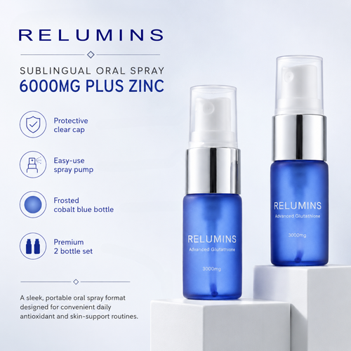 New! Relumins Oral Glutathione Spray  Vials - New Advanced Formula 6000mg  Plus Zinc - Professional Skin Whitening & Brightening and Immune Support!