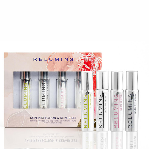 Relumins Advance White On-the-Go Rollerball Serum Set - 4-Piece Face, Eye, Lip & Skin Care Kit - Hydrating, Nourishing, Radiance-Boosting Travel Serums - Natural Botanical Ingredients