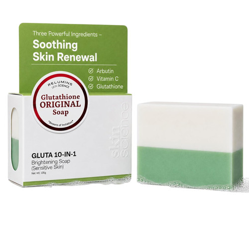 Relumins Gluta 10-in-1 Natural Soap Bar 135g – Cold Process Coconut Oil Soap, Glutathione Brightening, Tea Tree Cleansing, Centella Repair, Moisturizing Herbal Skin Care
