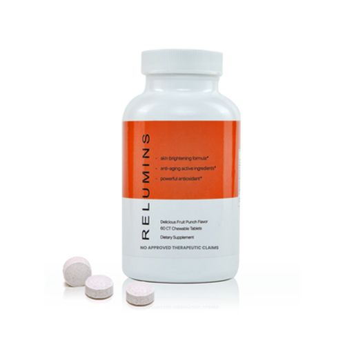 New Relumins Gluta 500 - Chewable Glutathione Complex With Advanced Skin Nutrition - Hyaluronic Acid, Vit C, Biotin plus 4 powerful actives - Fruit Punch Flavored Chewable Tablets