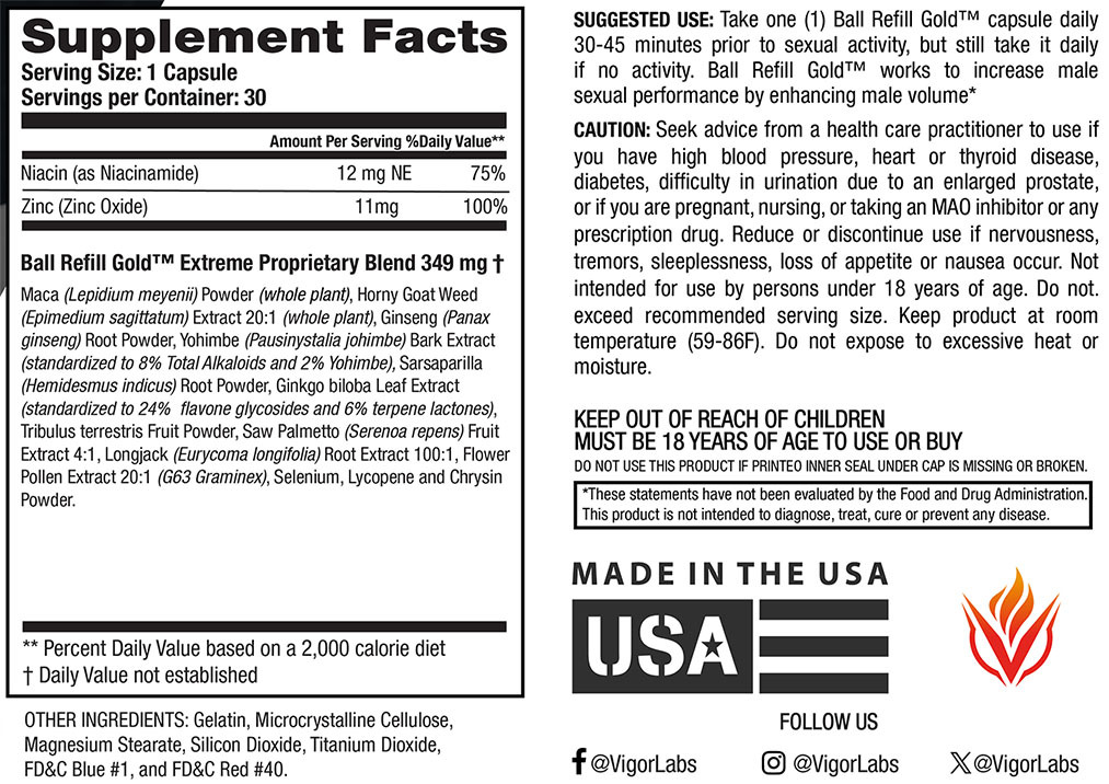 Ball Refill Gold by Vigor Labs - Supplement Facts