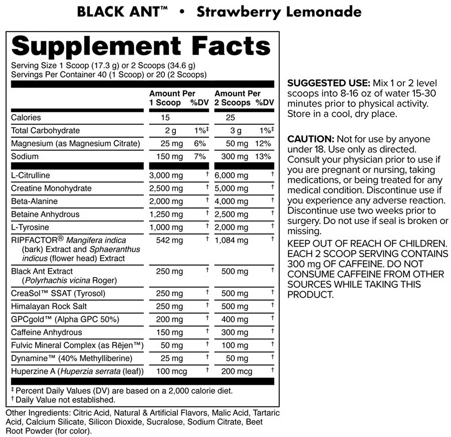 Bucked Up Black Ant - Supplement Facts