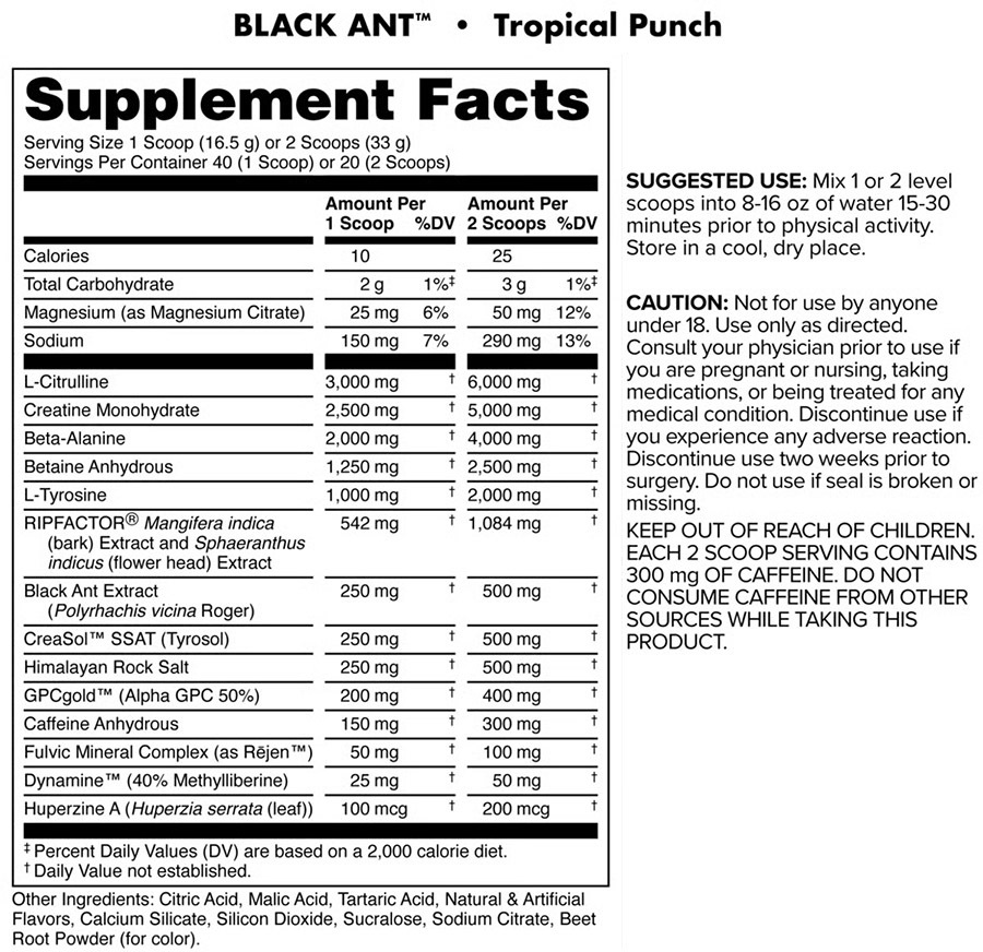 Bucked Up Black Ant - Supplement Facts