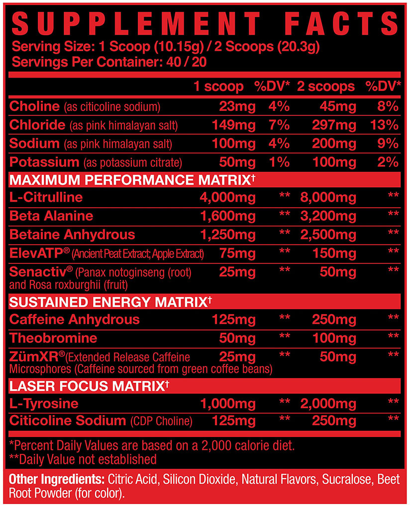 Axe & Sledge Intake Pre Workout - Supplement Facts