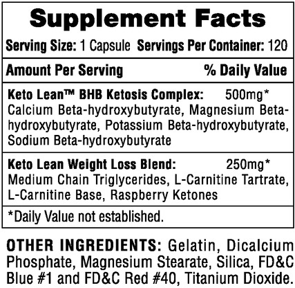 Keto Lean by Hi Tech Pharmaceuticals - Supplement Facts