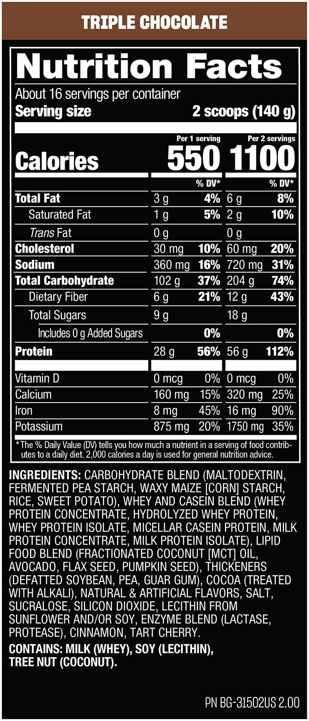 Mutant Mass Gainer - Triple Chocolate - Supplement Facts