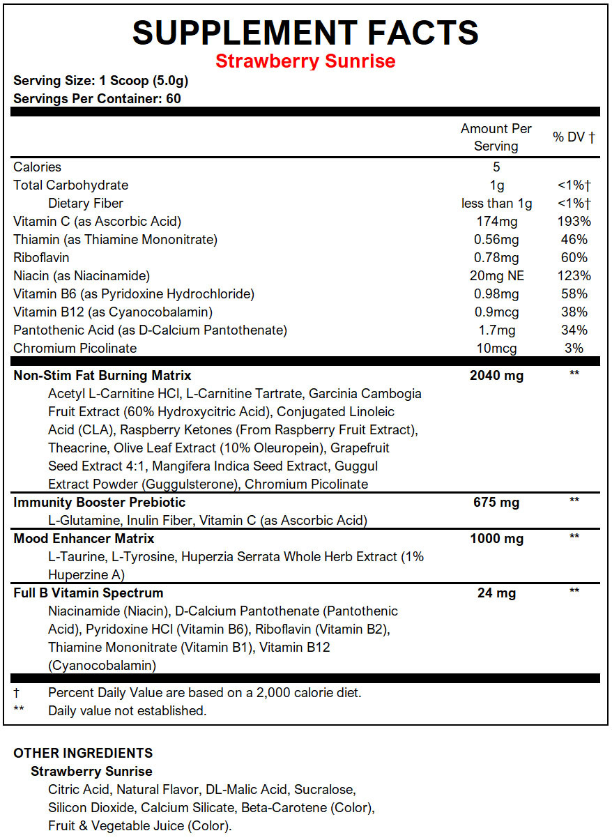 OxyShred Non Stim Thermogenic Fat Burner by EHP Labs - Strawberry Sunrise - Supplement Facts