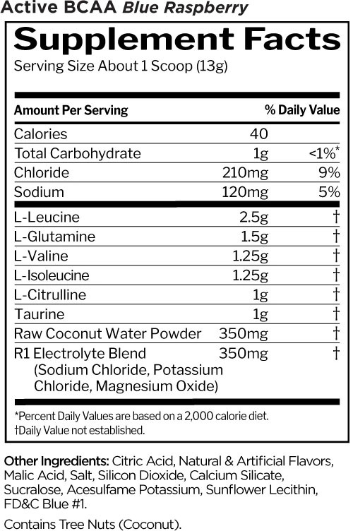 Rule1 Active BCAA by Rule 1 - Blue Raspberry - Supplement Facts