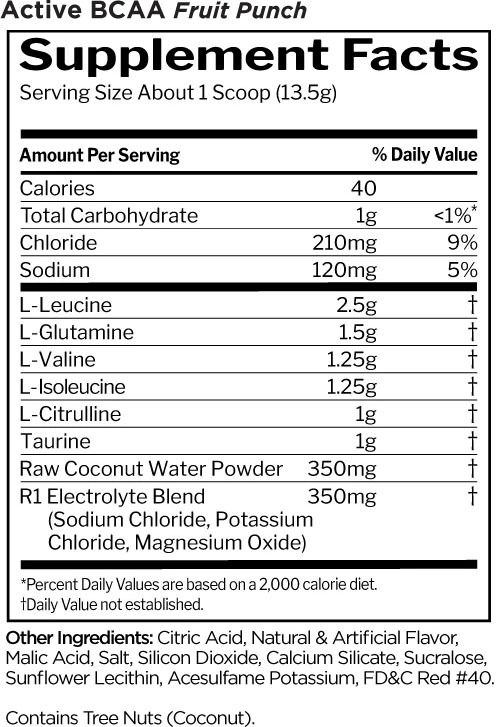Rule1 Active BCAA by Rule 1 - Fruit Punch - Supplement Facts