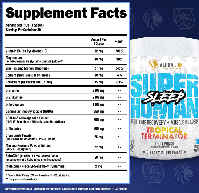 SuperHuman Sleep by Alpha Lion - Tropical Terminator - Supplement Facts