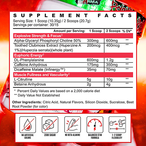 Psycho Pharma Vitals Pre-Workout - Tropical Fruit Punch - Supplement Facts