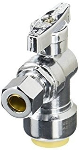 Probite Lf914t 1/2" X 3/8" Od Comp X 3/8" Od Comp 3-Way Chrome Plated 1/4 Turn "push Connect" Stop