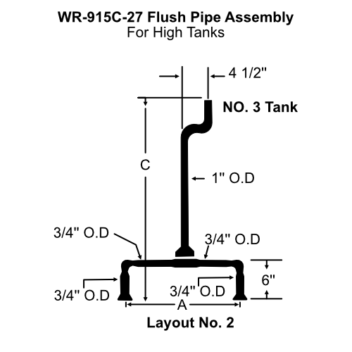 White Racker Wr-915c-27 Urinal High Tank Brass Flush Pipe
