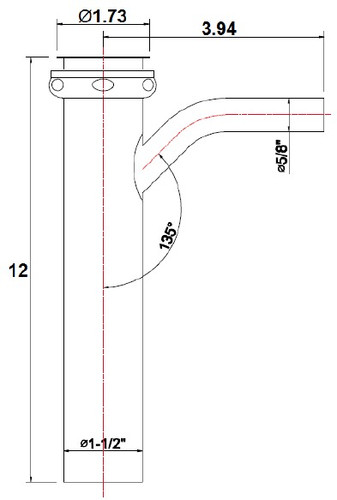 Matco-Norca DWT071204RB22 Dishwasher Tailpiece 1-1/2” x 12” x 3/4” Rough Brass 22 Gauge.