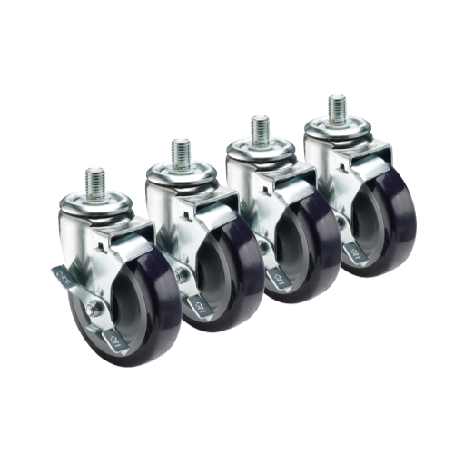 Krowne 28-147S 6" Overall Heavy Duty 3/4"-10 Threaded Stem Caster with Side Brake, 5" Wheel, Set of 4